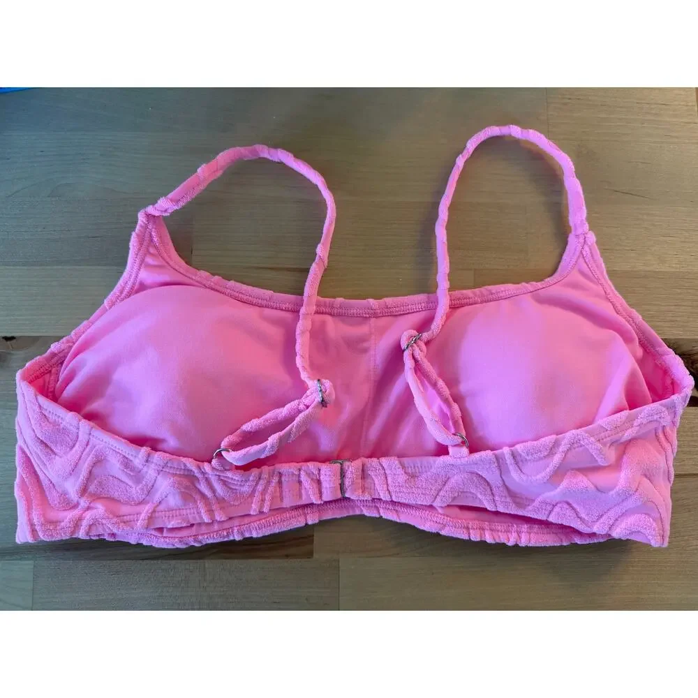 Wild Fable Women's Wavy Terry Textured Bralette Bikini Top Pink Size XL